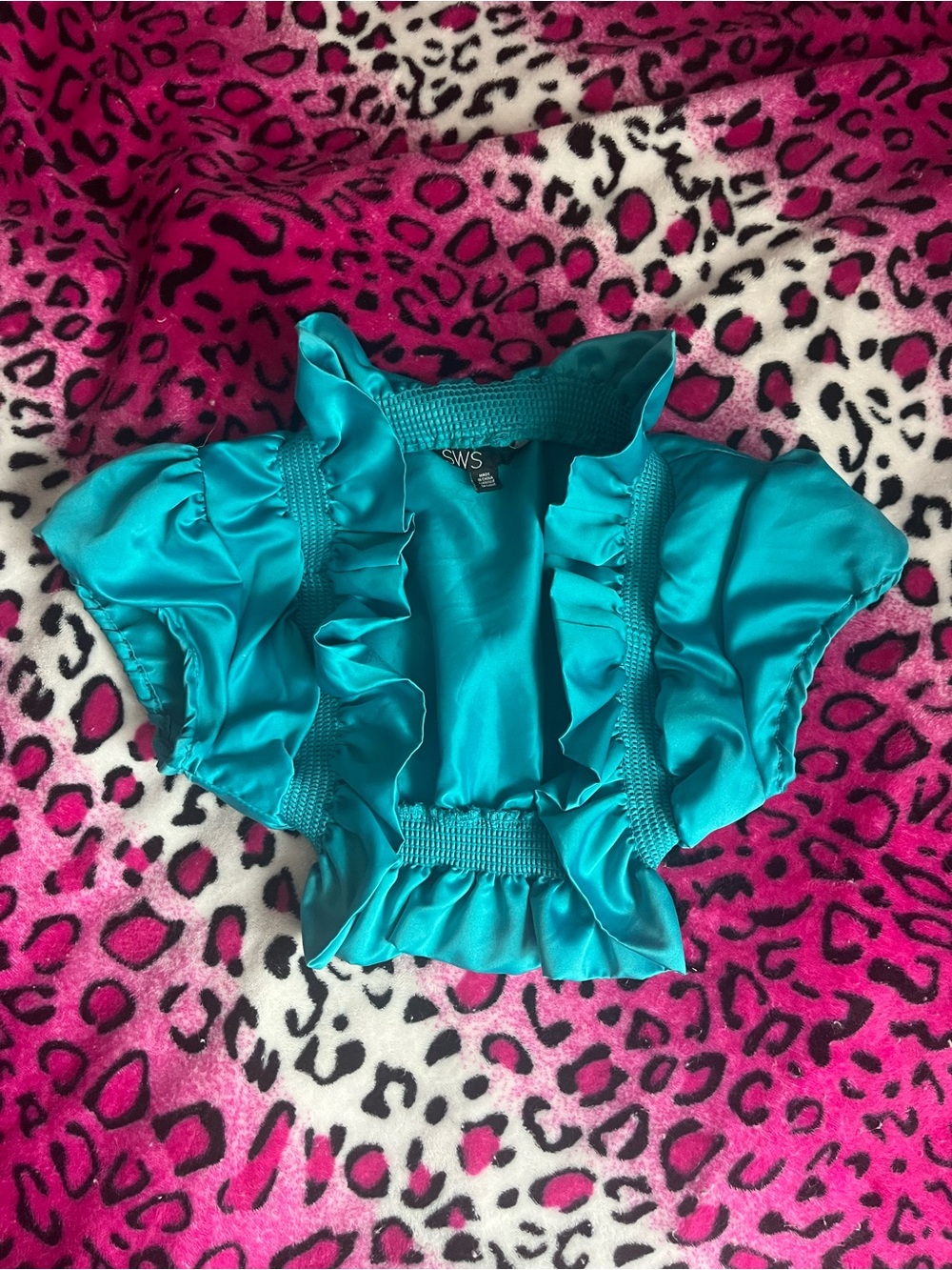Women's Ruffle Shrug Bolero in Teal Blue